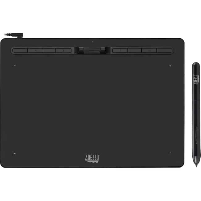 Adesso - 12" x 7" Graphic Tablet - Graphics Tablet - 12" x 7" - 5080 lpi Cable - 8192 Pressure Level - Pen - 1 - Mac, PC - Wired - Black