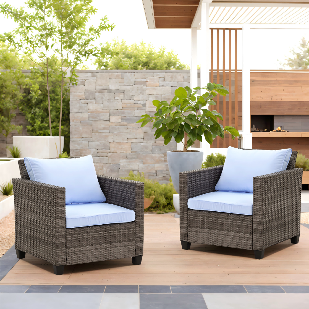 Left. Ainfox - Ainfox 2 pcs Patio Sofa, Single Chair,Patio Furniture - Blue.