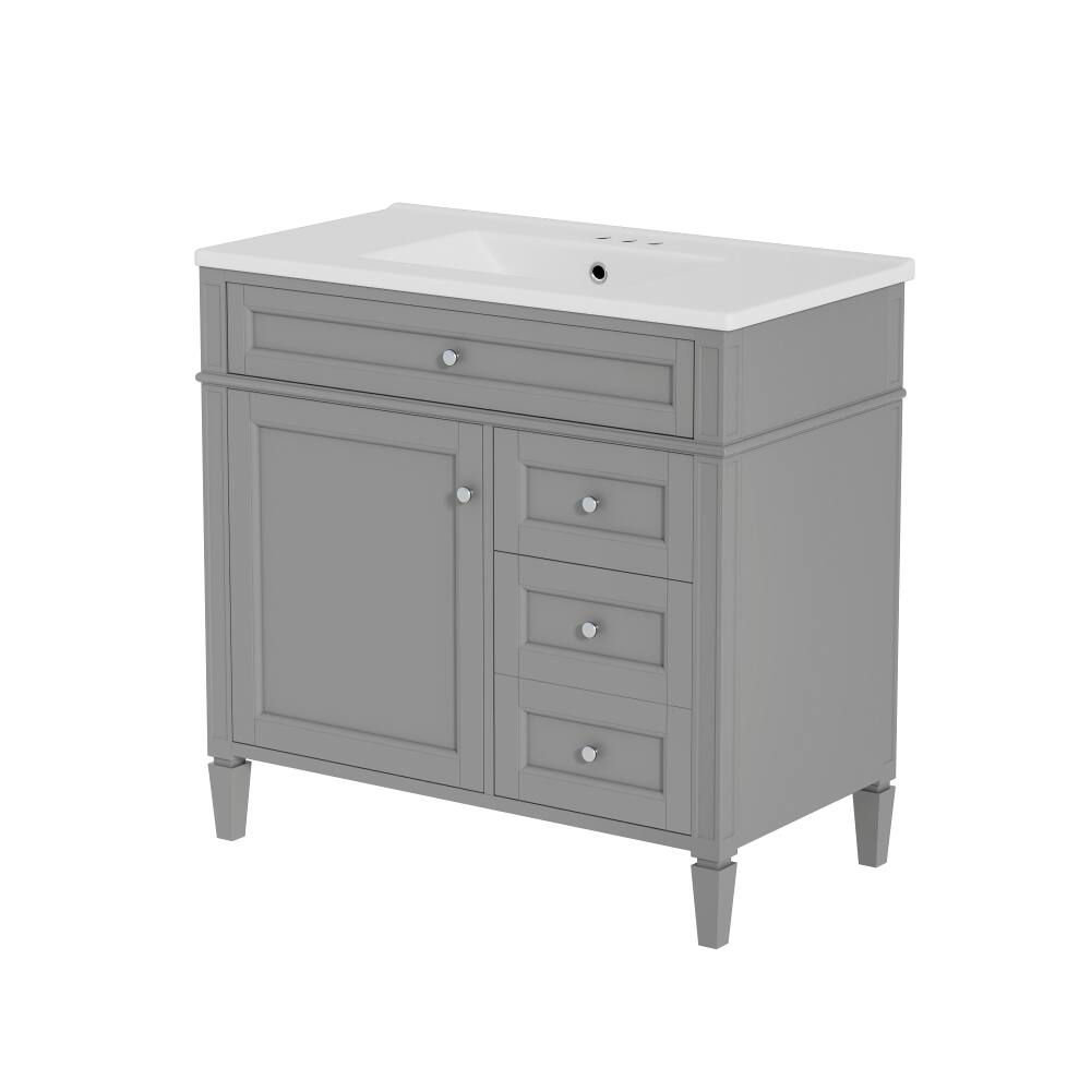 Alt View 9. Loheer - Loheer 36 Inch Bathroom Vanity with Sink Grey Single Sink Bathroom Vanity Modern Solid Wood Cabinet - Grey.