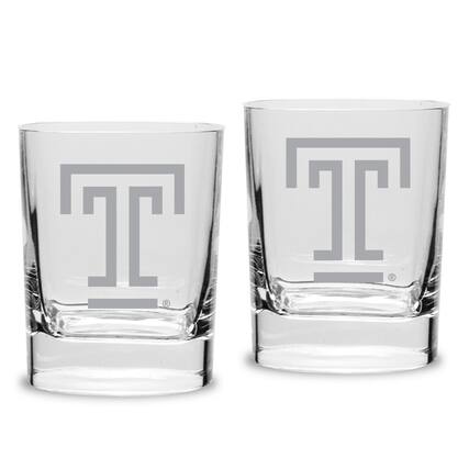 Front. Jardine - Temple Owls 11.75oz. Two-Piece Luigi Bormioli Square Double Old Fashion Glasses Set - Multicolor.