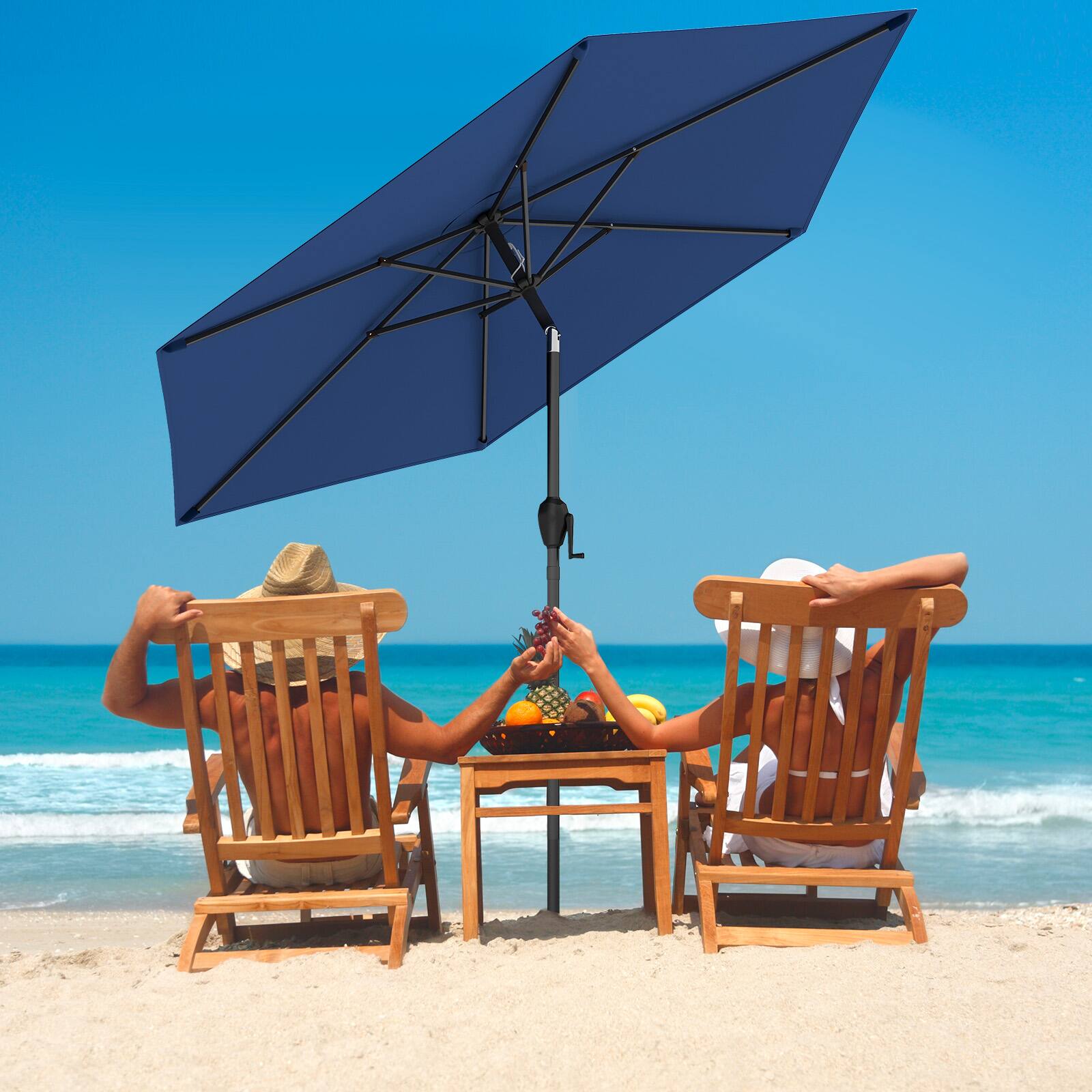 Alt View 1. Gymax - Gymax 7.5 ft Patio Umbrella Outdoor Heavy Duty Market Umbrella w/ Push Button Tilt Navy Blue - Blue.