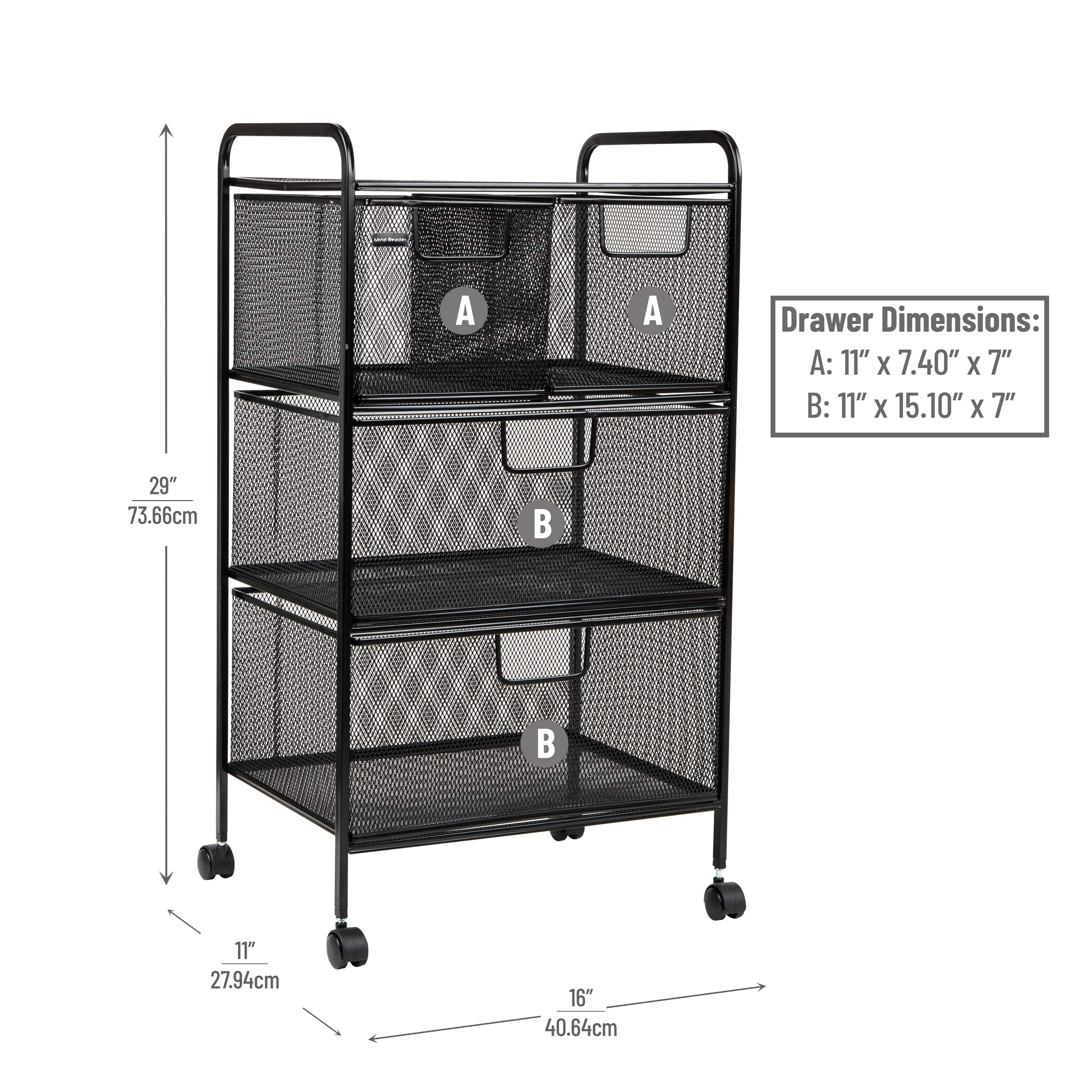 Mind Reader Cart with Drawers, Laundry Organizer, Utility Cart, Bathroom,  Kitchen, Metal Mesh, 16