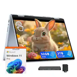 Dell - Inspiron 14" 2K 2-in-1 Touch Laptop,AMD Ryzen 5 8640HS,32GB RAM,2TB SSD+1TB Dock Set,Backlit,Win 11 Pro - Ice Blue