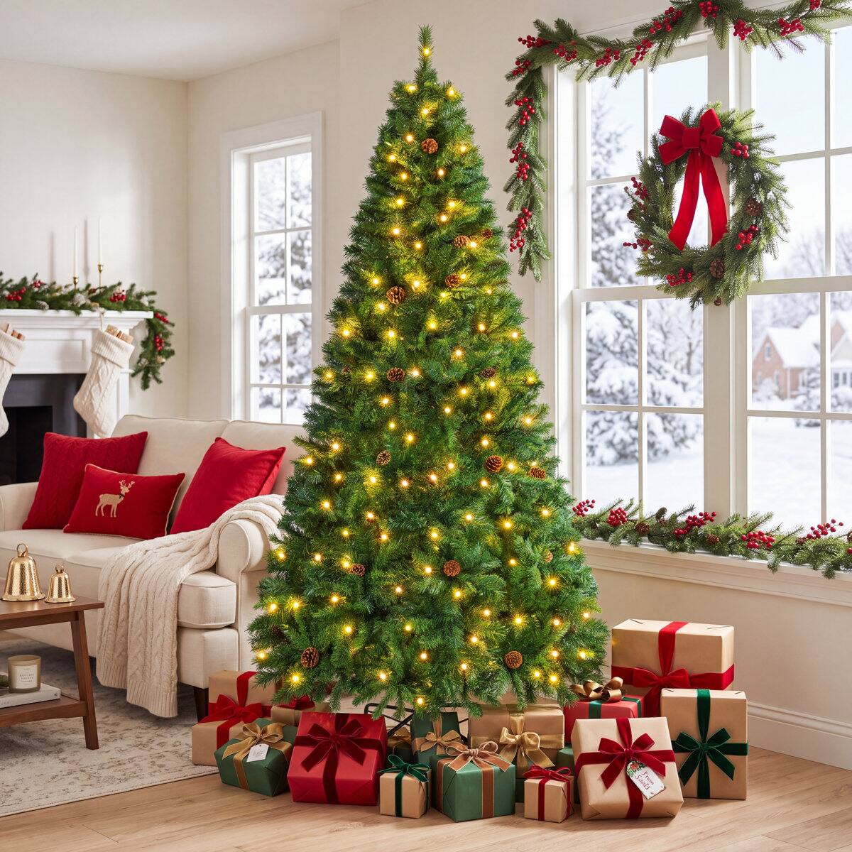 Alt View 1. Wisairt - 7.5FT Pre-Lit Artificial Christmas Tree, 1305 Tips Full Green Pine with 300 LED 8 Modes - Green.
