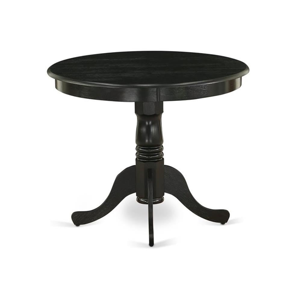Alt View 1. MAGICAL RUBS - Ant-abk-tp Antique Dining Room Table - A Round Kitchen Top With Pedestal Base  36x36 Inch Wirebrushed Black - Natural & Linen White.