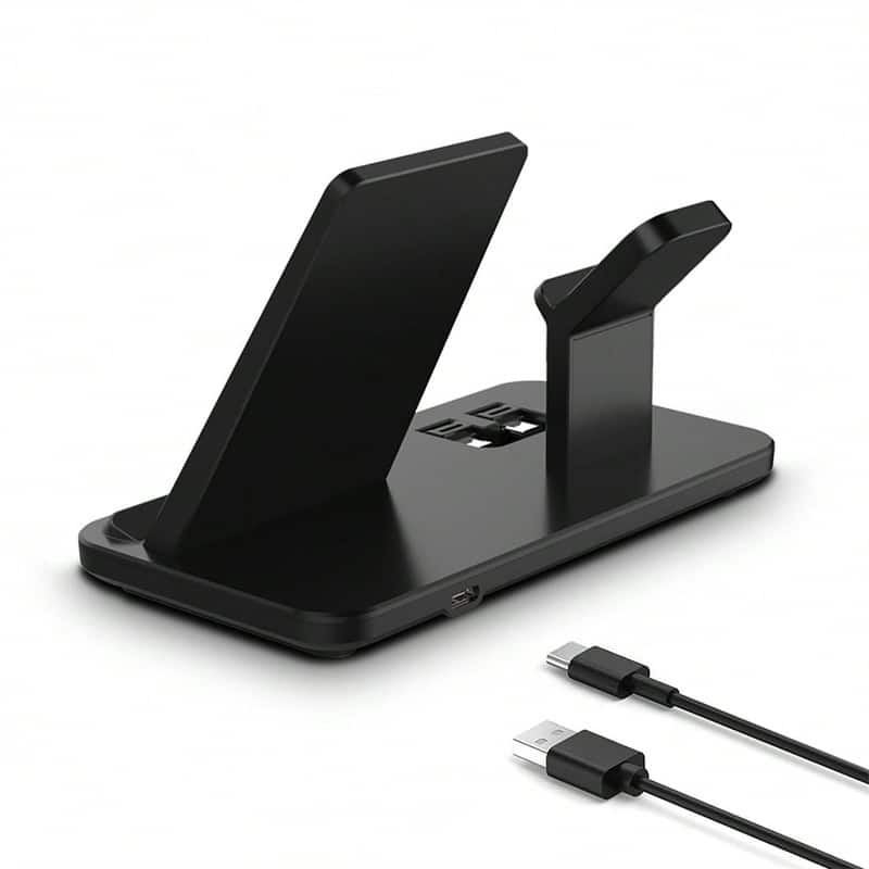 SKRAN - Fast Charging Dock Station - 15W 3 in 1 Wireless Charger Stand Compatible with iPhone, Apple Watch, AirPods Pro - Black