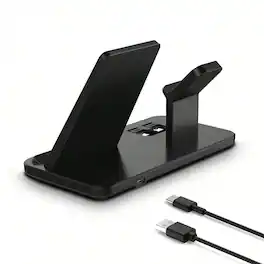 SKRAN - Fast Charging Dock Station - 15W 3 in 1 Wireless Charger Stand Compatible with iPhone, Apple Watch, AirPods Pro - Black