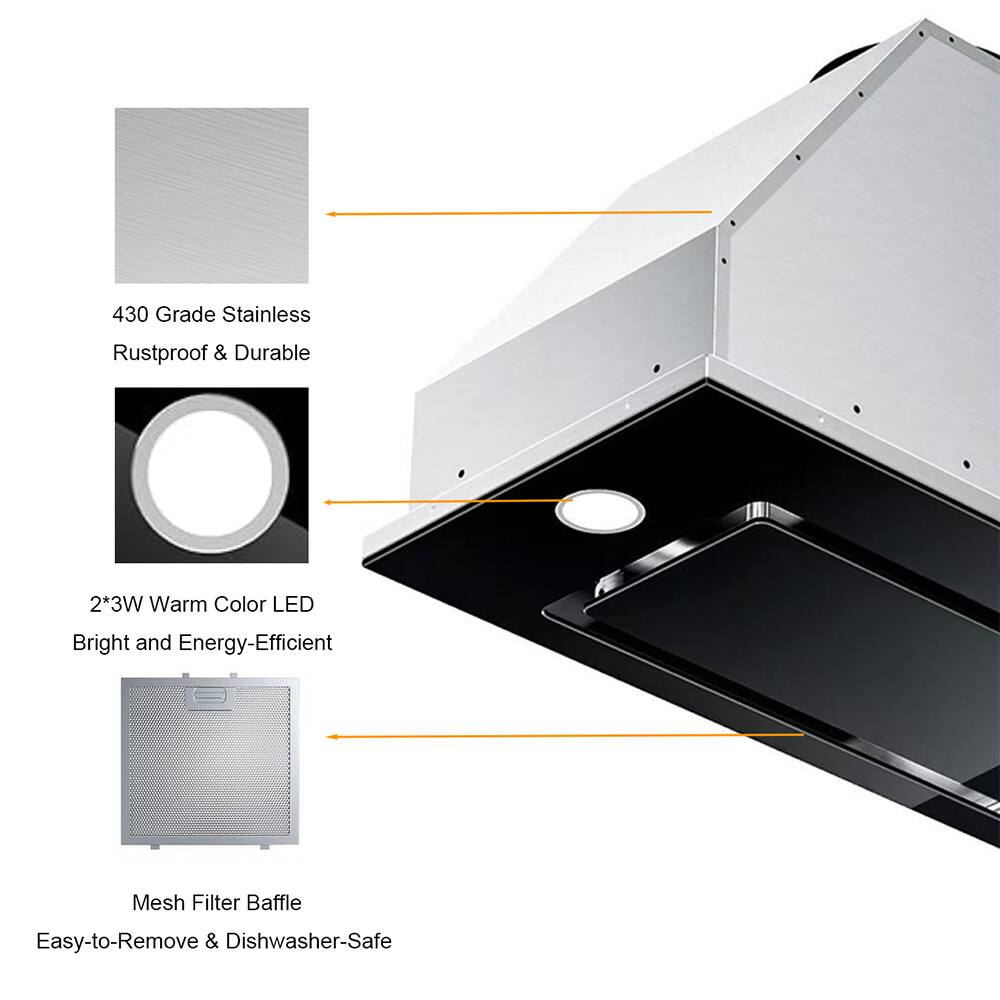 430 Grade Stainless  
Rustproof & Durable  

2*3W Warm Color LED  
Bright and Energy-Efficient  

Mesh Filter Baffle  
Easy-to-Remove & Dishwasher-Safe