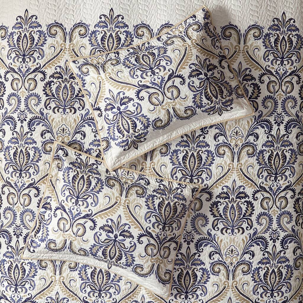 Alt View 3. Gracie Mills - Gracie Mills Vito 6-Piece Modern Reversible Quilt Set with Coordinating Throw Pillows - Navy/Tan.