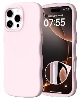 Ornarto - for iPhone 16 Pro Case 6.3", Wavy Liquid Silicone Protection Case with Camera Control Button - Chalk Pink