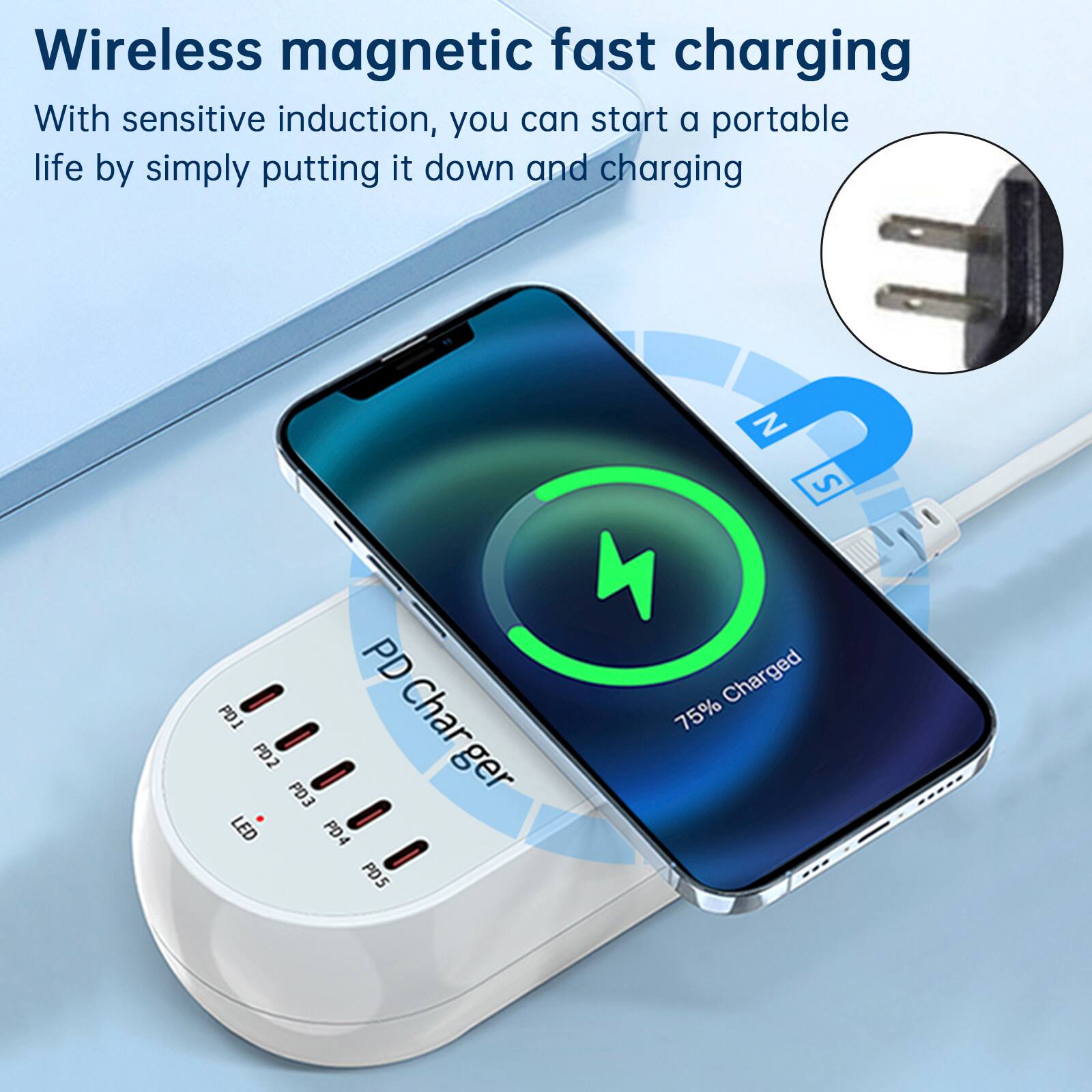 Wireless magnetic fast charging

With sensitive induction, you can start a portable life by simply putting it down and charging

PD1 PD2 PD3 LED PD4 PD5

75% Charged