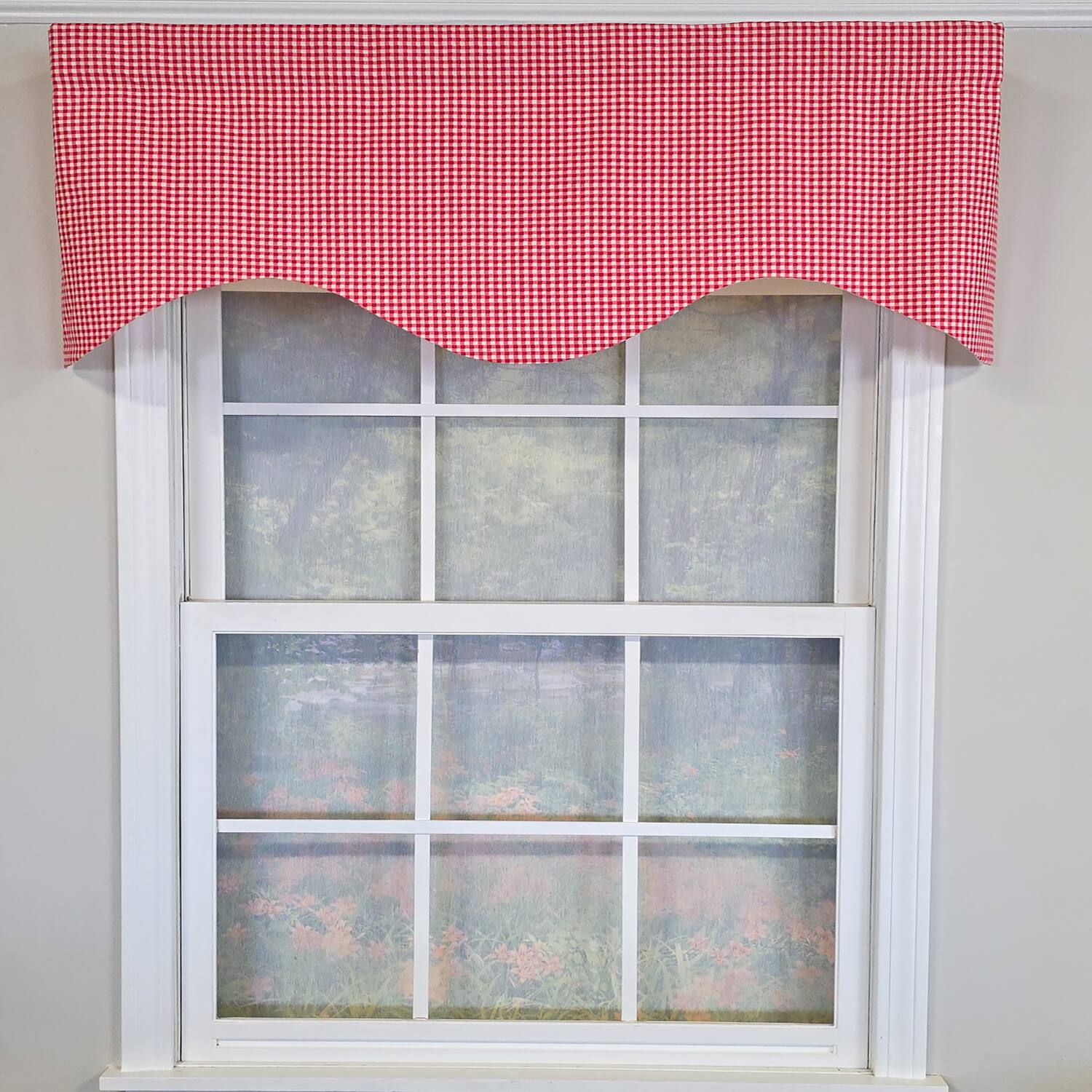 Angle. RLF Home - RLF Home Cherry Check Cornice Valance - 100% Cotton with Ivory Lining 50" x 17"  Red - Red.