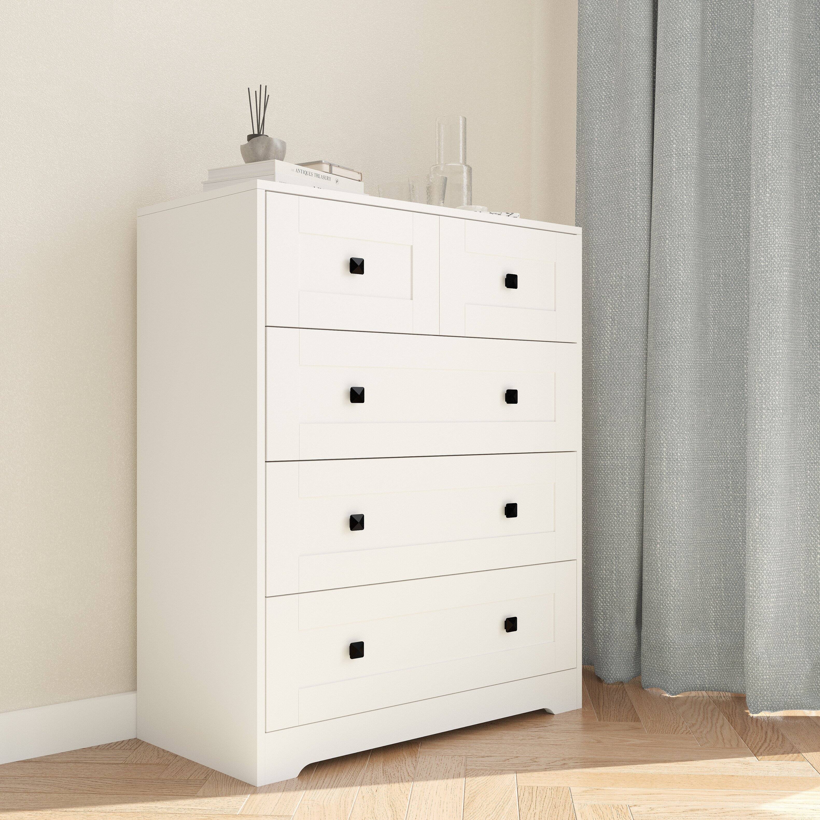 Angle. TinyHomie - Chest Of Drawer with 5 drawers white color farm door - Ancient White.