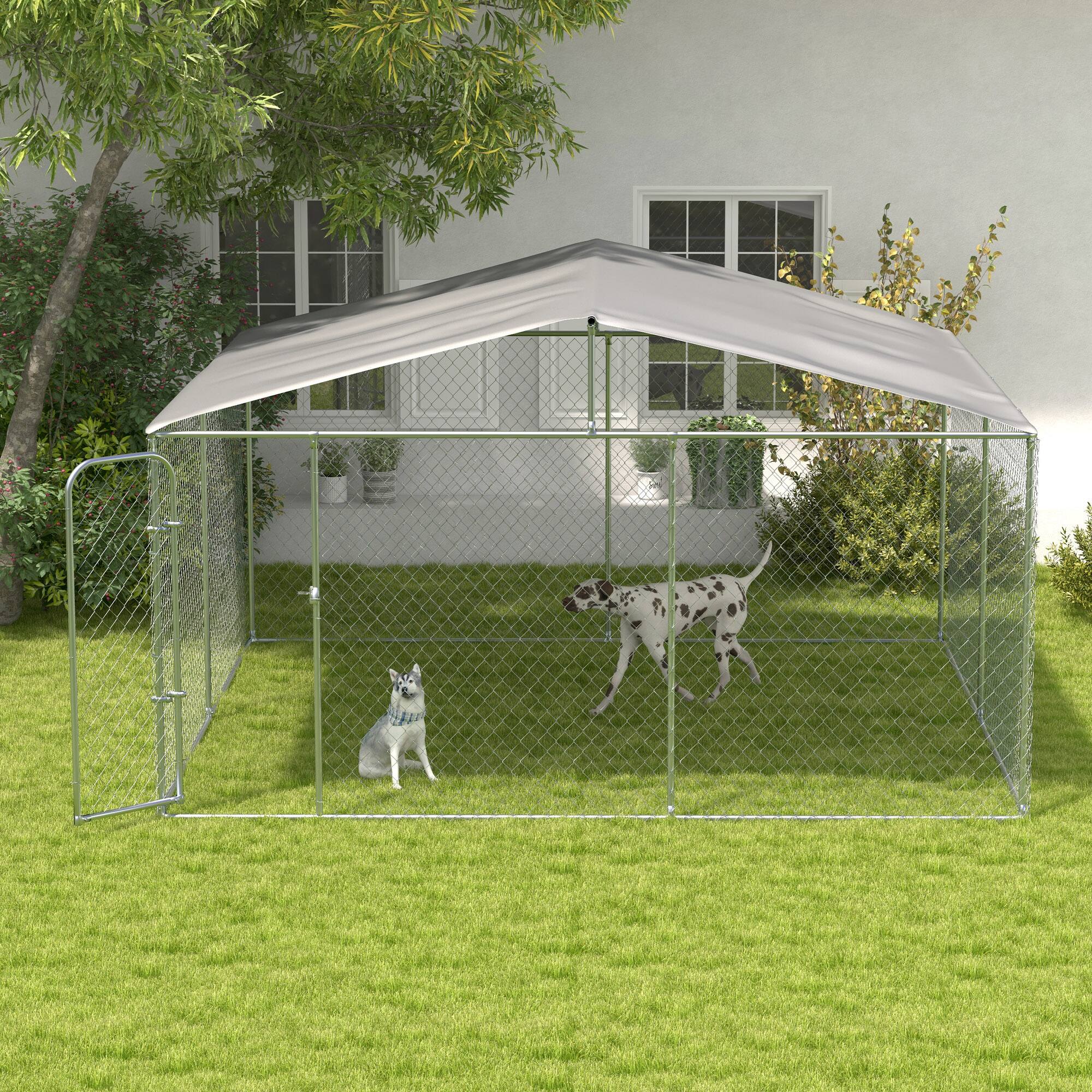 Alt View 4. Pawhut - Large Dog Kennel Outside, Heavy Duty Run, Waterproof Cover, Fence, Galvanized Chain Link, Secure Lock, 13'x13'x7.5'.