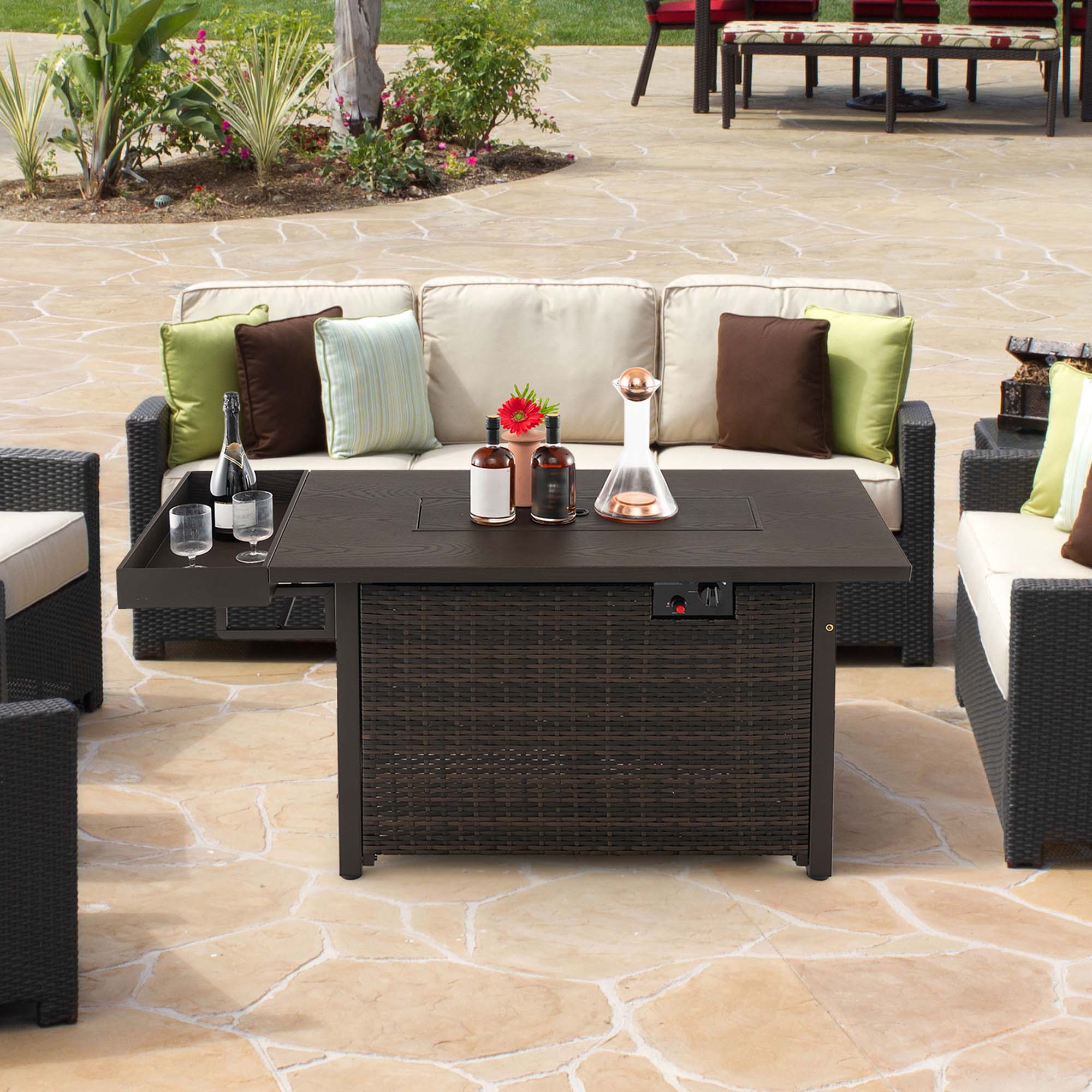 Alt View 4. Costway - Costway 52" Outdoor Gas Fire Pit Table Patio Propane Firepit with Cover 50,000 BTU - Brown.