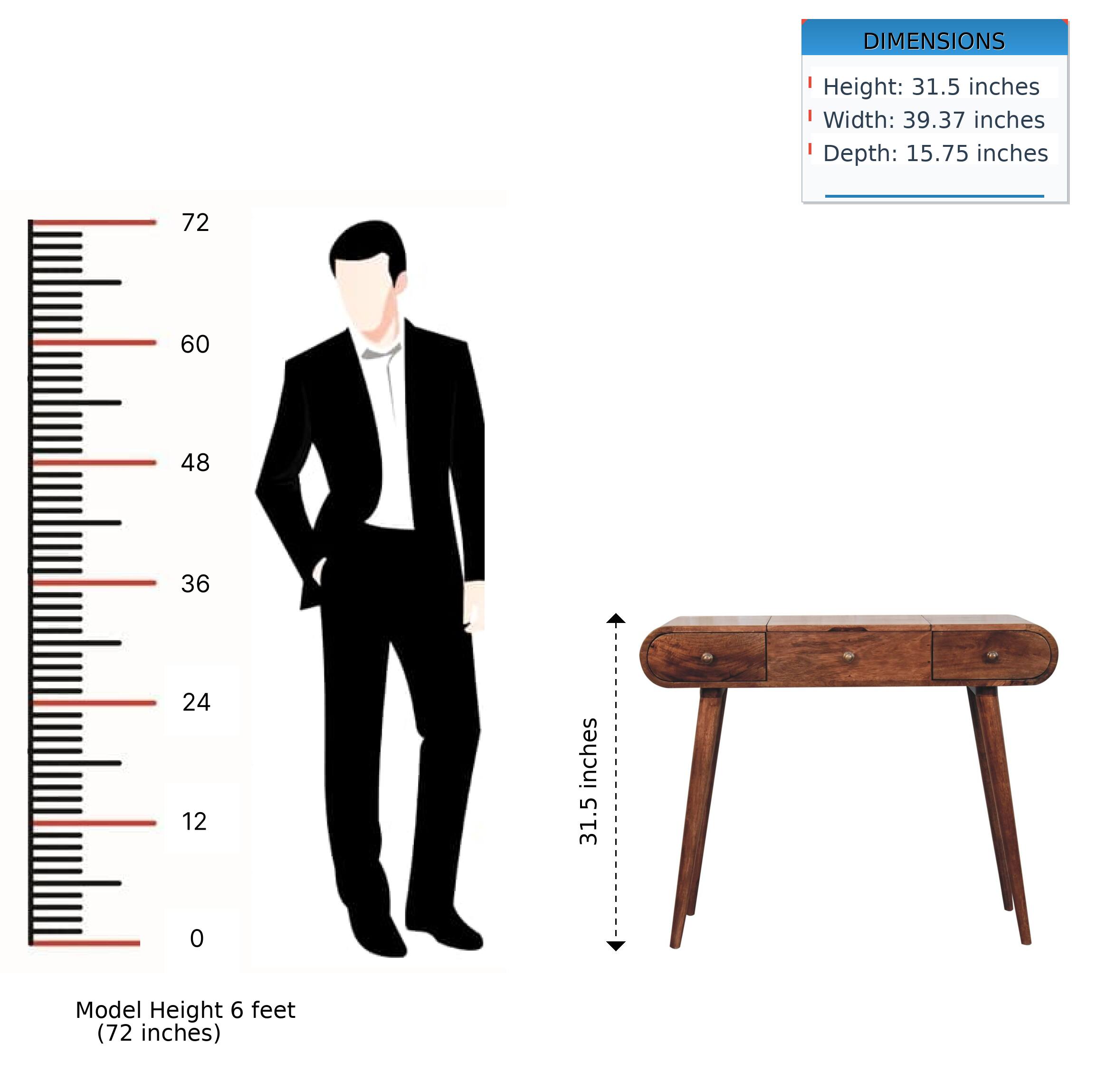 DIMENSIONS  
Height: 31.5 inches  
Width: 39.37 inches  
Depth: 15.75 inches  

Model Height: 6 feet (72 inches)