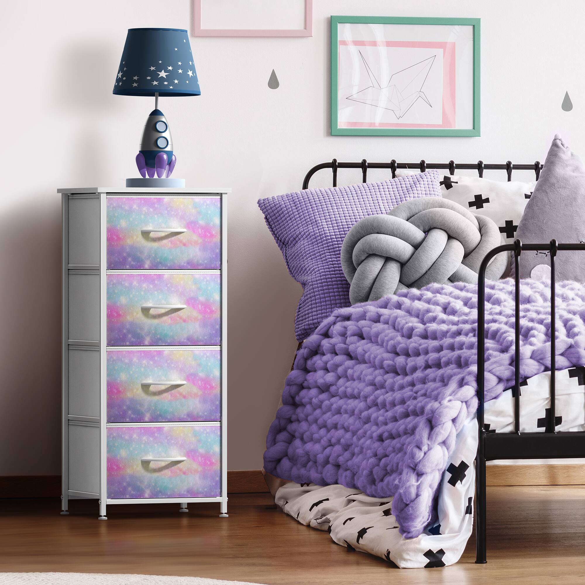 Alt View 1. Sorbus - Sorbus Nightstand with 4 Drawers, Bedside Furniture & Night Stand Dresser with Steel Frame, Wood Top, Fabric Bins - Rainbow Sparkle Tie-Dye.