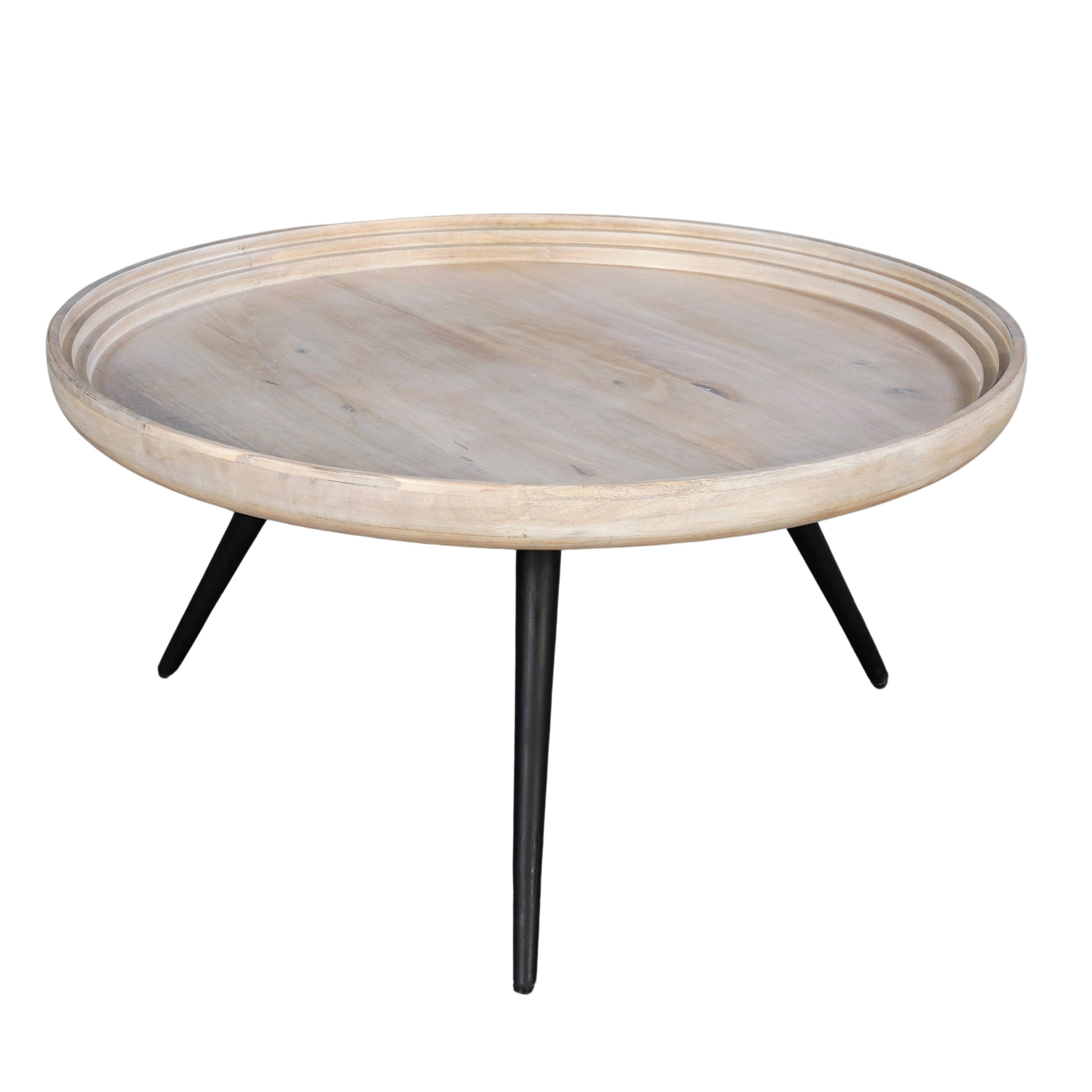Alt View 1. Manhattan Lane - Urban Chic Coffee Table 30 Inch Round Tray Top - Washed White, Black.
