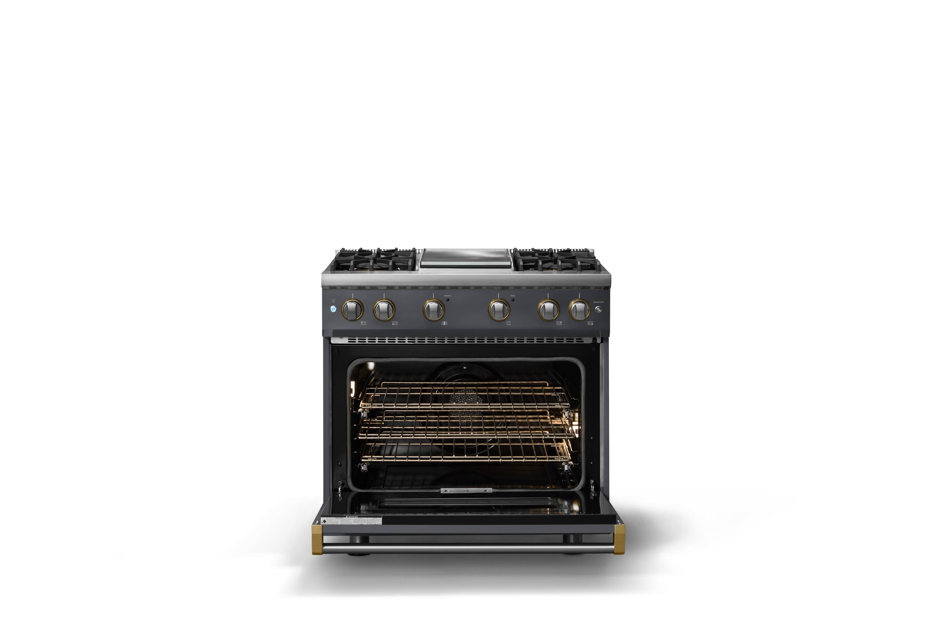 Alt View 2. Viking - Pro 5 Series 5.1 Cu. Ft. Freestanding Sealed 4 Burner Gas Convection Range w. Griddle - Cast Black w. Brushed Brass - Cast Black.