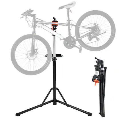 Front. VEVOR - Bike Repair Stand, 66 lbs Heavy-duty Aluminum Bicycle Repair Stand, Adjustable Height Bike Maintenance Workstand - Black and silver.