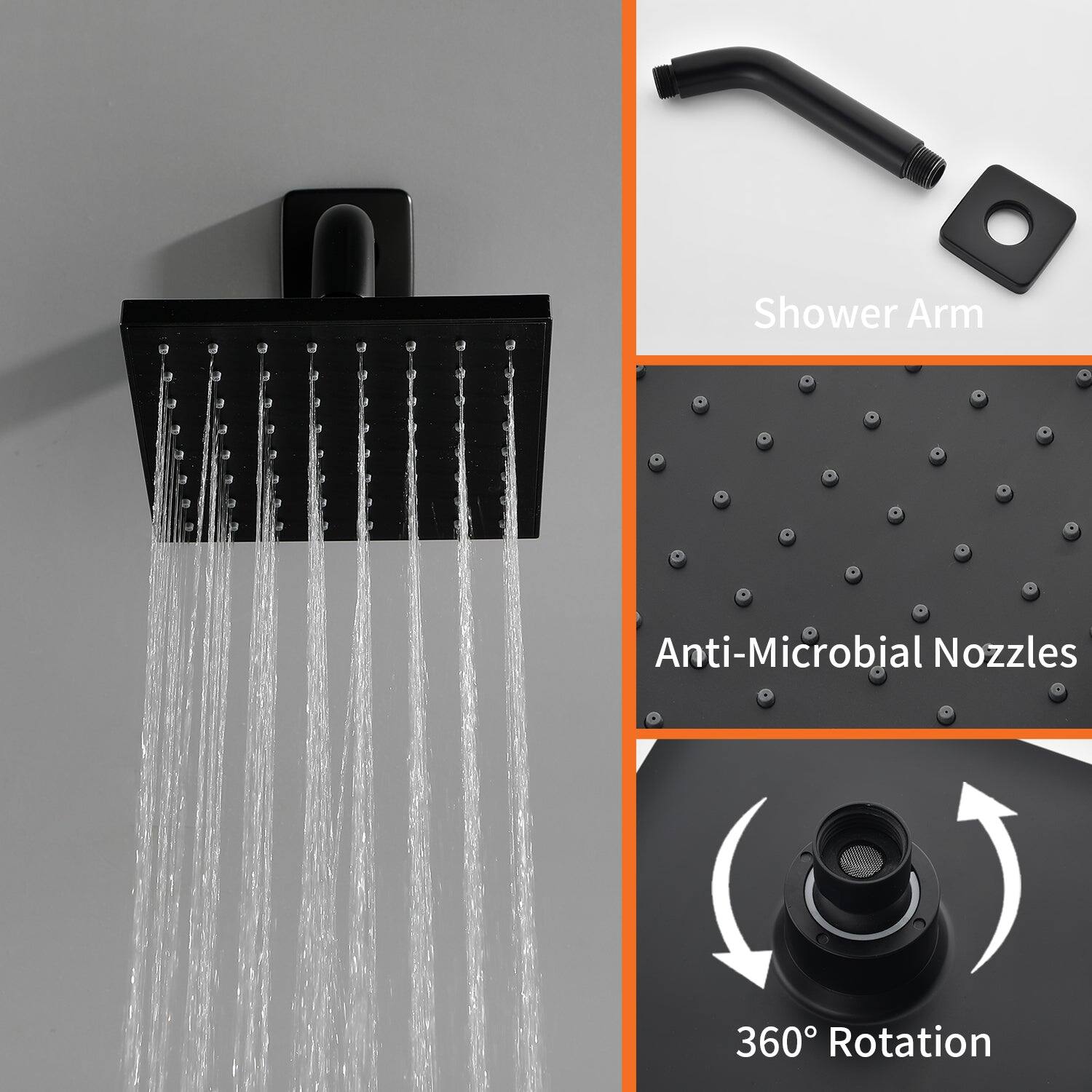 Shower Arm  
Anti-Microbial Nozzles  
360° Rotation
