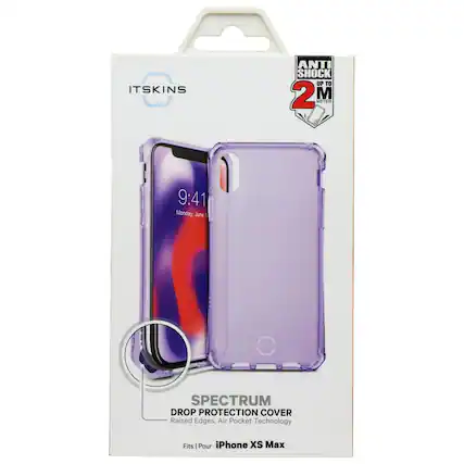ITSKINS SKIN ANTI SHOCK UP TO 2 M METER 9:41 Monday, June 3 SPECTRUM DROP PROTECTION COVER Raised Edges, Air Pocket Technology Fits | Pour iPhone XS Max