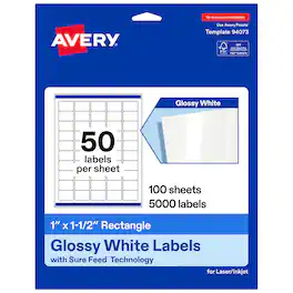 Avery - Avery® Glossy Rectangle Labels, 1" x 1.5", 5000 Total - White