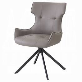 Manhattan Lane - Mita Swivel Wingback Side Chair Set of 2, Tufted Faux Leather, Black Metal - Taupe Gray, Black