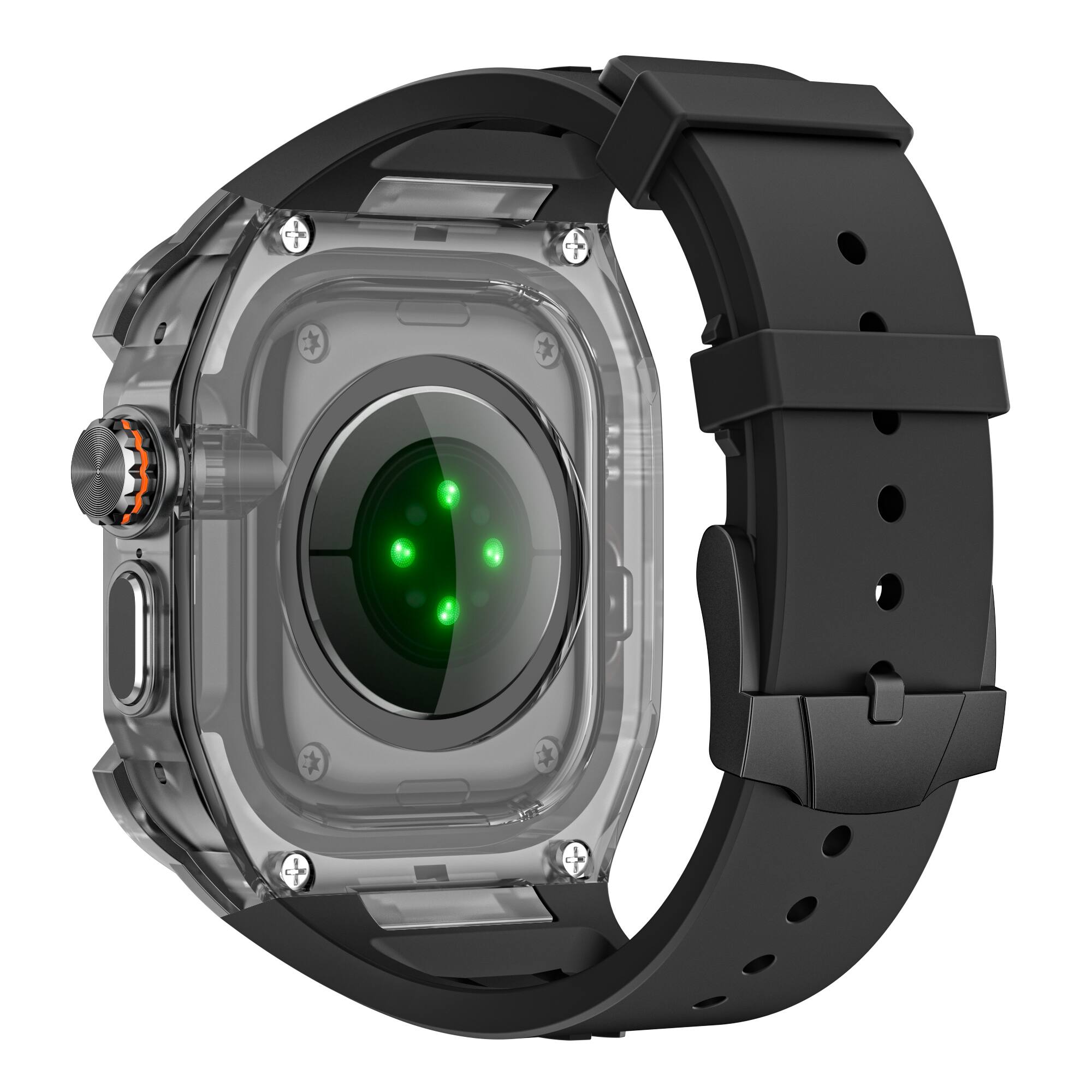 Left. Dteck - Shockproof Integrated Rubber Band+ Rugged Case For Apple Watch Ultra 3/Ultra2/Ultra 1 49mm Silicone Sport Band - Blackblack.