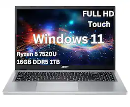 Acer - Upgraded - Aspire 3 15 – 15.6" FHD Touch Laptop–AMD Ryzen 5 7520U–AMD Radeon Graphics - 16GB DDR5 –1TB PCIe Storage- Windows 11 - Silver