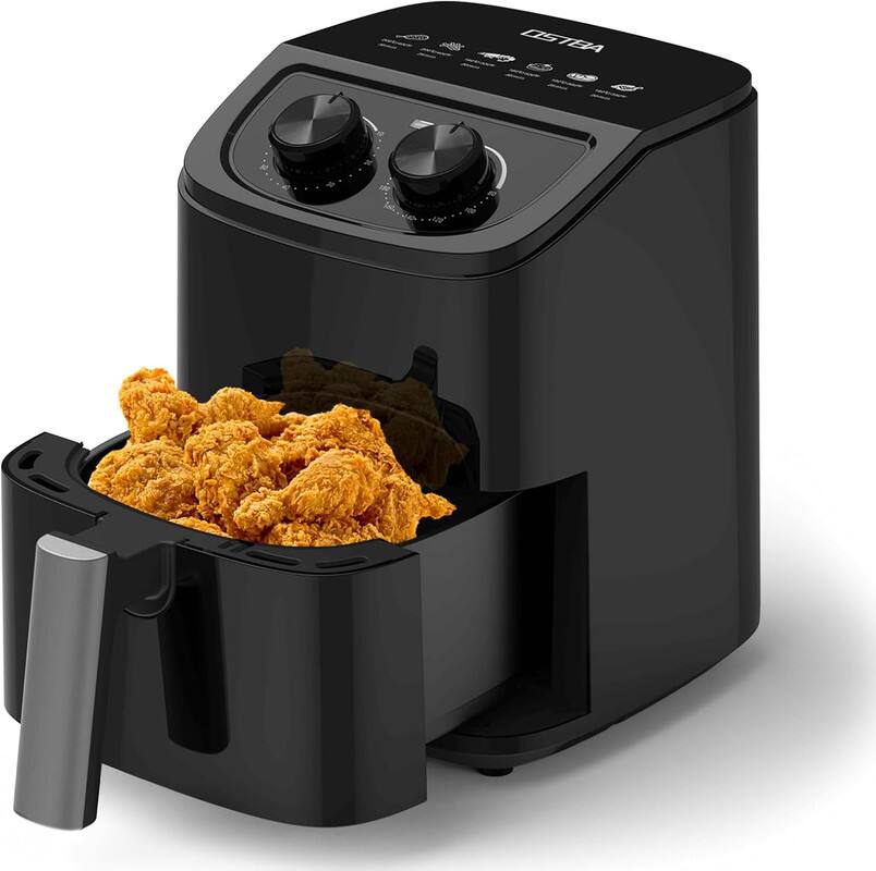 Front. OSTBA - 2.5QT Air Fryer with 6 Presets, 3D Rapid Air Circulation, Dual Knob Control, Dishwasher Safe Basket, Oil-Free Cooking - Black.