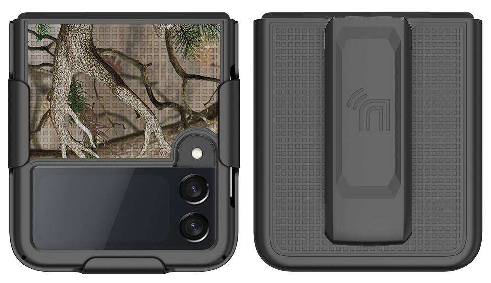 Alt View 8. Nakedcellphone - Slim Case and Belt Clip Holster Combo for Samsung Galaxy Z Flip 3 Phone (SM-F711, 2021) - Autumn Camo (Black).