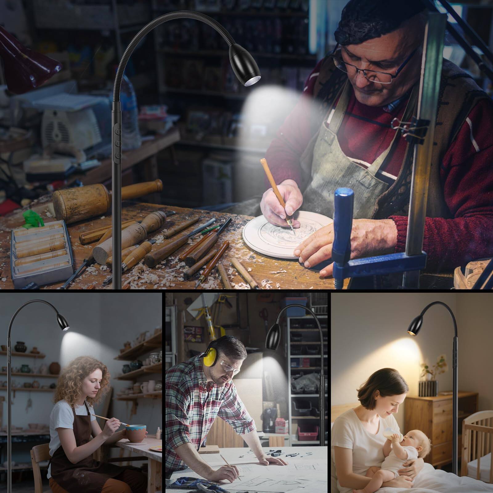 Alt View 2. MAGICAL RUBS - Reading Floor Lamp 72" Tall Led With Flexible Gooseneck Dimmable Zoomable Spotlight Adjustable Color Beam Standing To... - Matte Black.