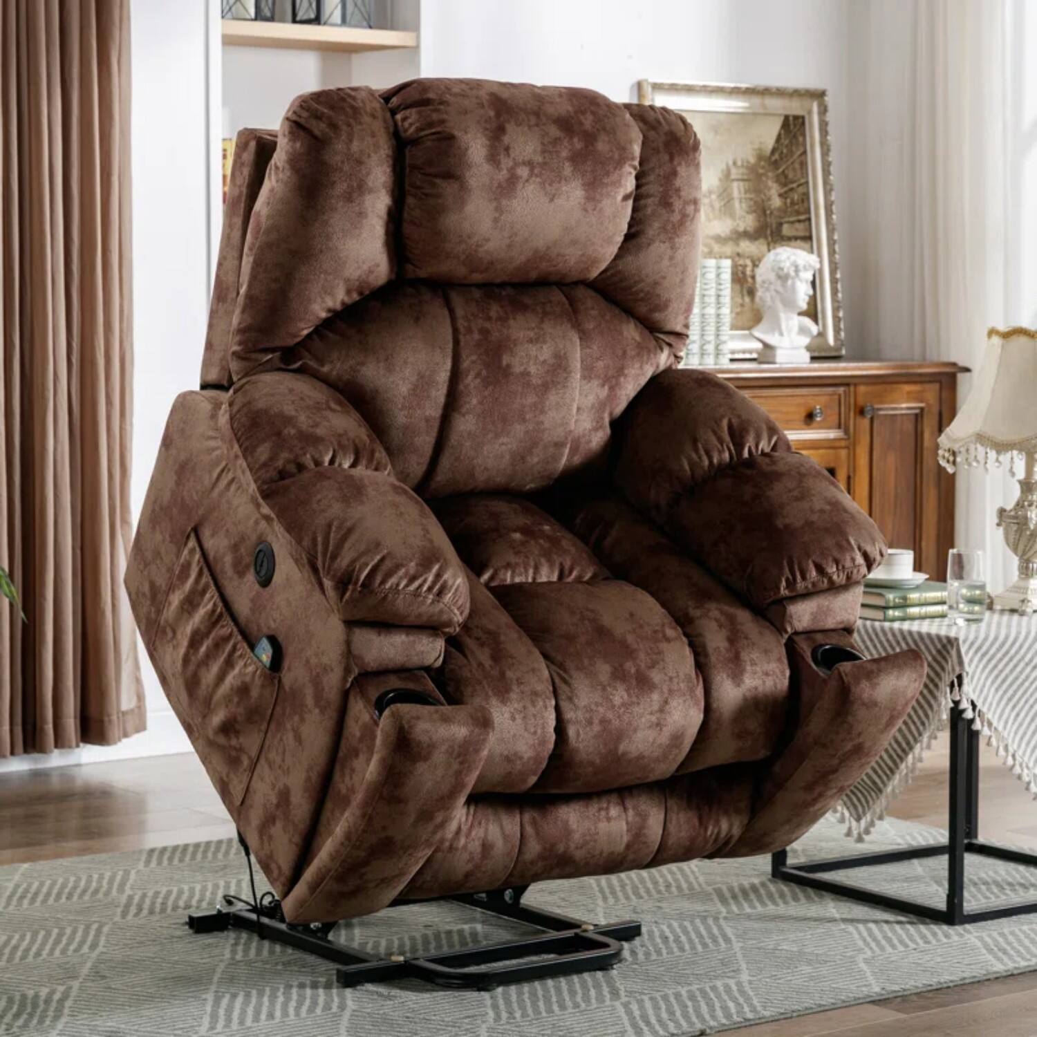 Alt View 8. Bestier - Set of 2- 40.6" W Microsuede Power Lift Recliner Chair with Massage and Heating - Brown.