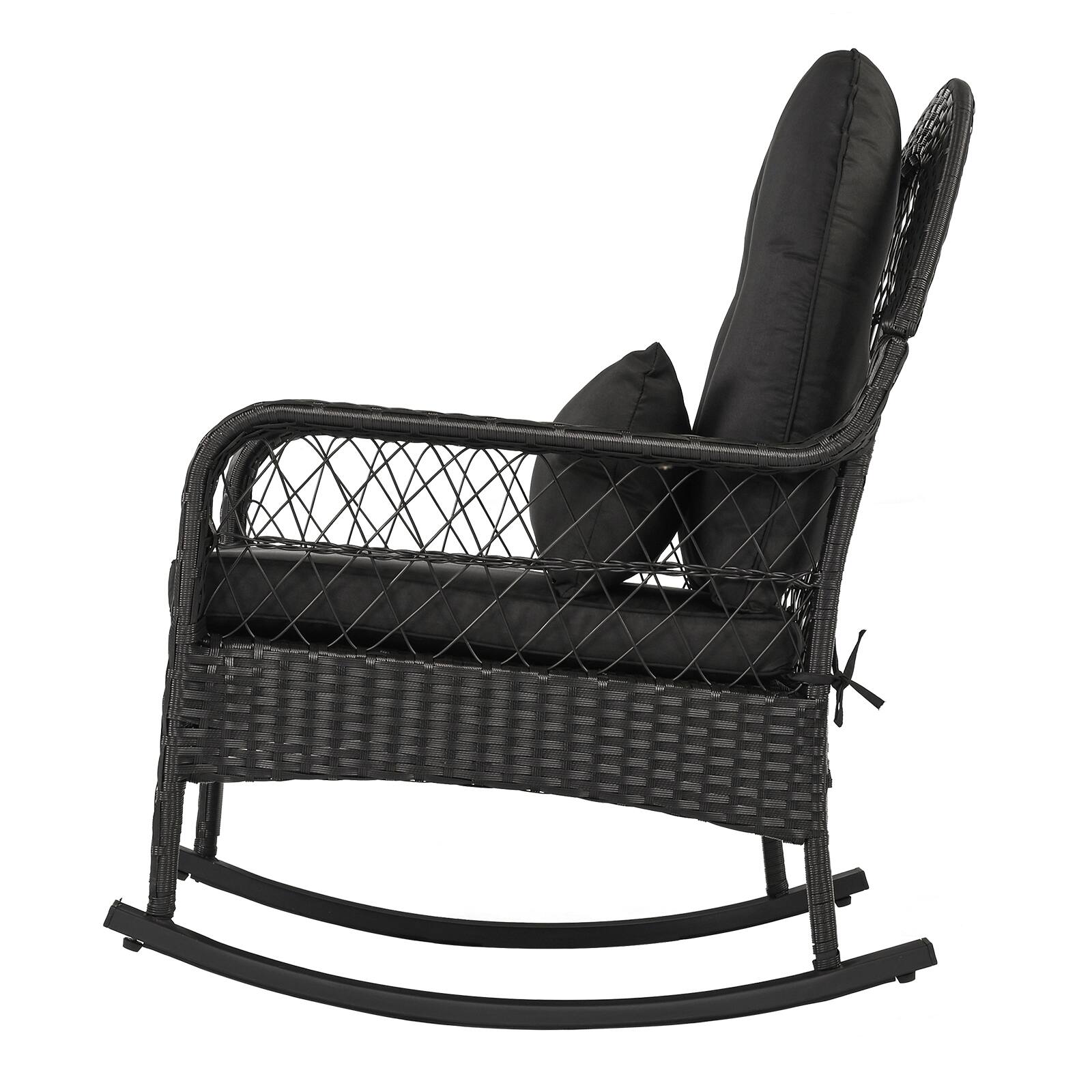 Alt View 9. Costway - Costway 1 PCS Outdoor Wicker Rocking Chair, 400 LBS Patio Rattan Rocker Chair with Thick Cushions - Black.