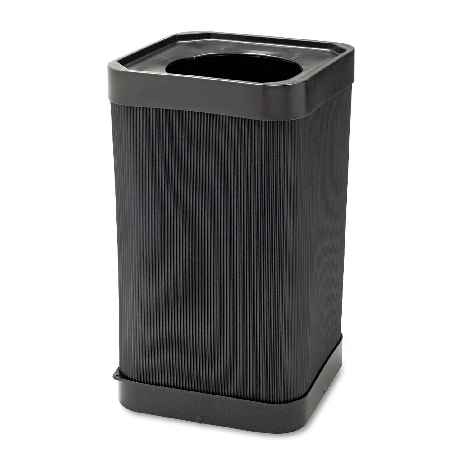 Angle. Safco - At-Your-Disposal Top-Open Receptacle, 38 gal, Polyethylene, Black.