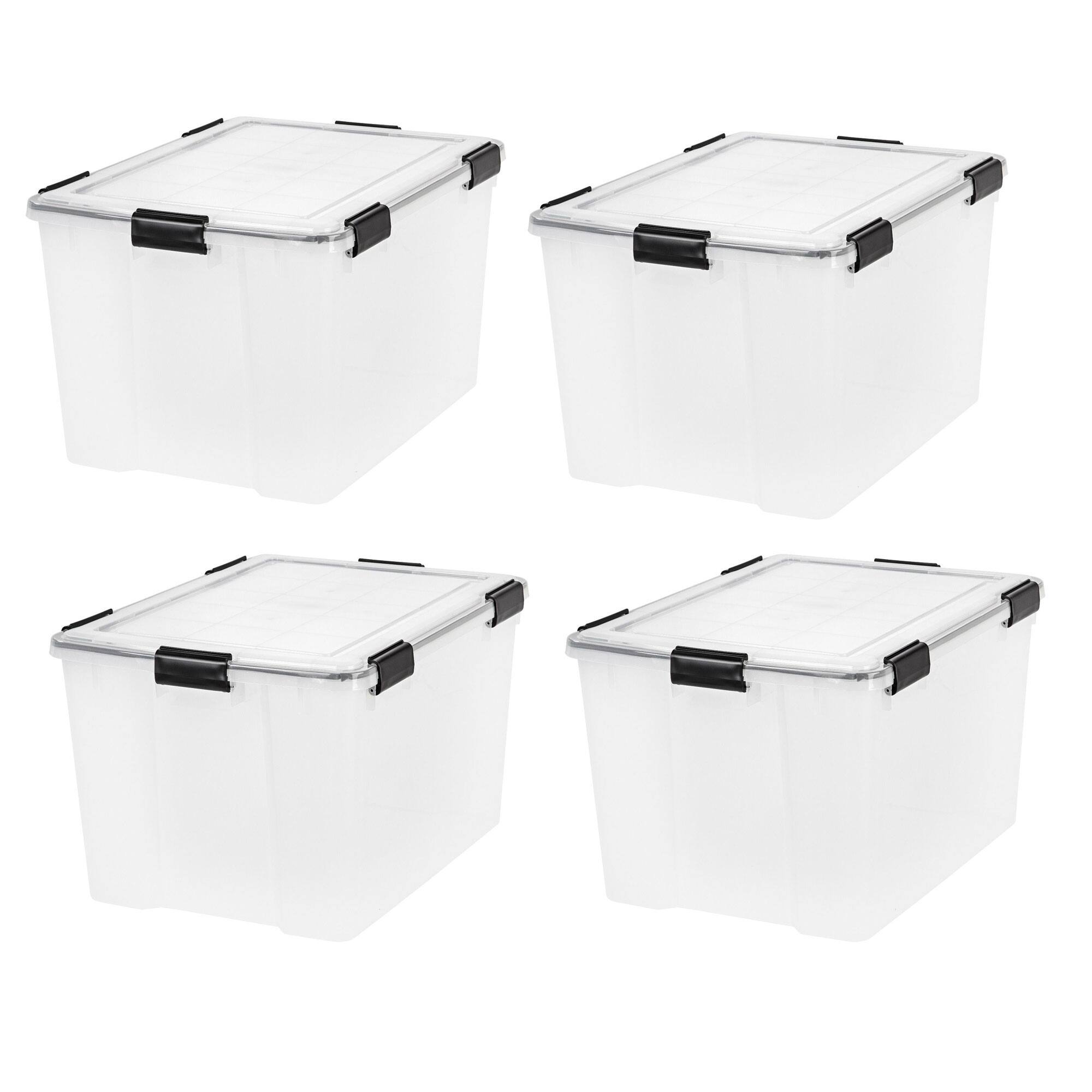 IRIS USA - Weathertight 74 Quart Buckle Down Storage Box Container, (4 Pack) - Clear