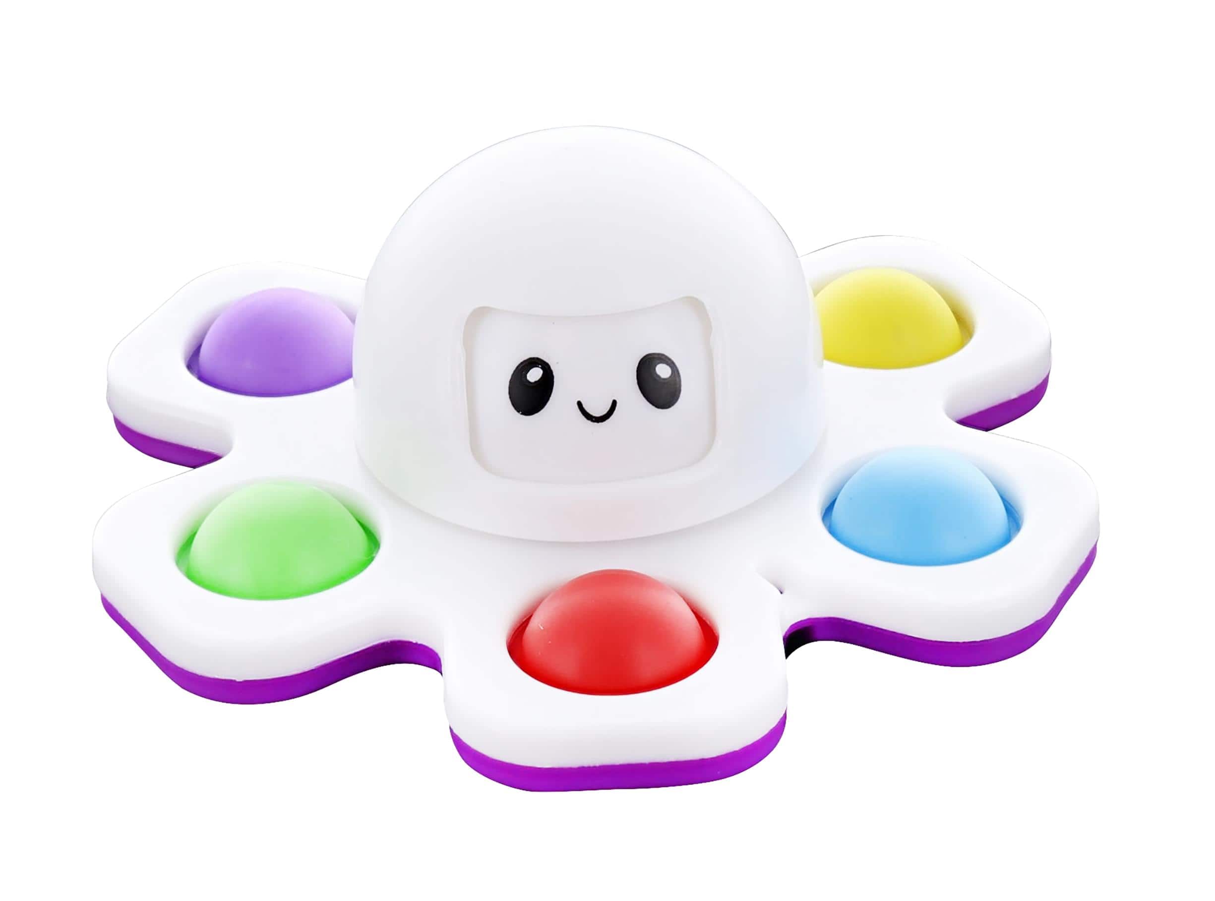 Toynk - Pop Fidget Toy Spinner Face-Changing White Octopus 6-Button Bubble Popping Game - Purple