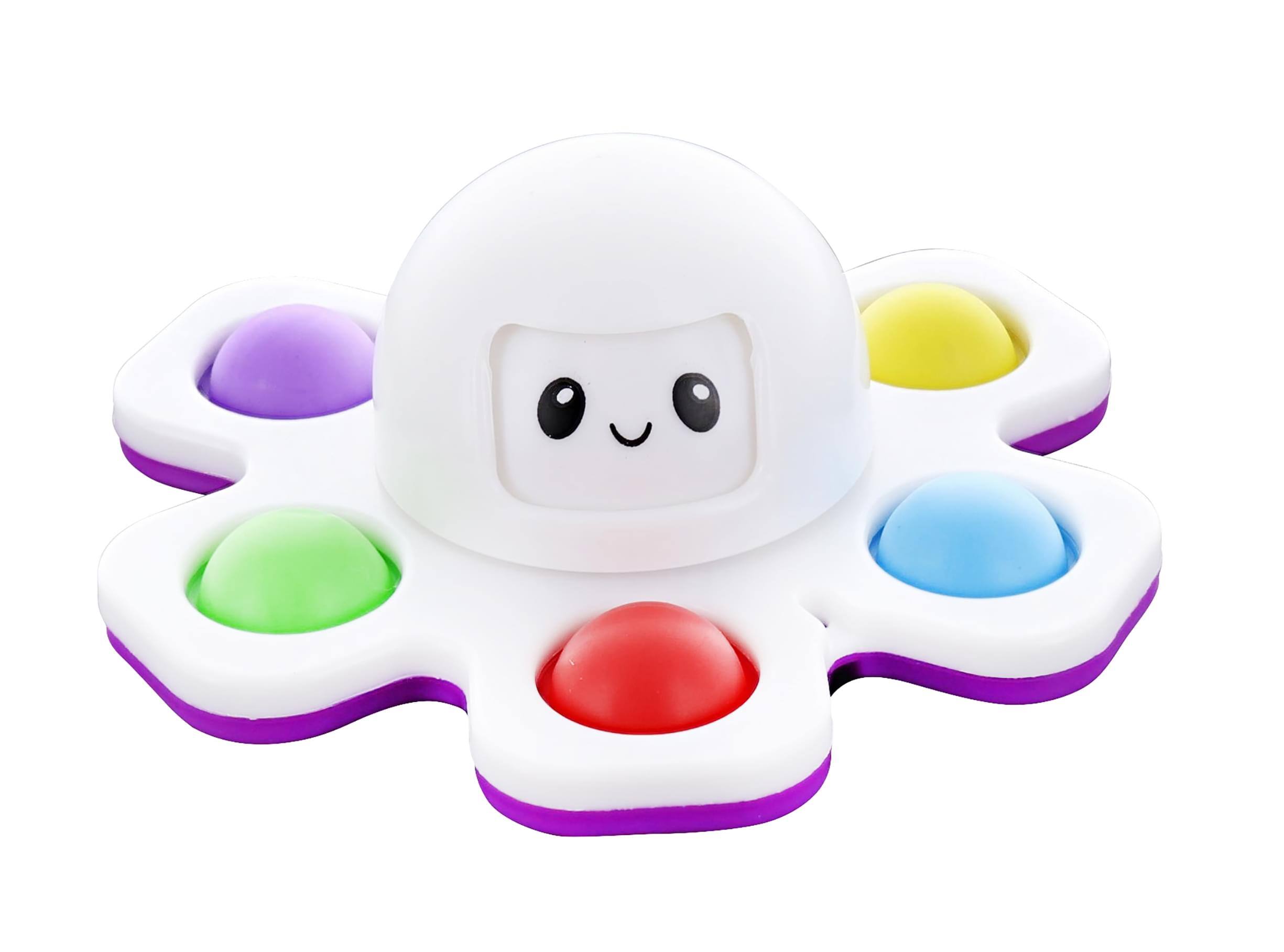 Toynk - Pop Fidget Toy Spinner Face-Changing White Octopus 6-Button Bubble Popping Game - Purple