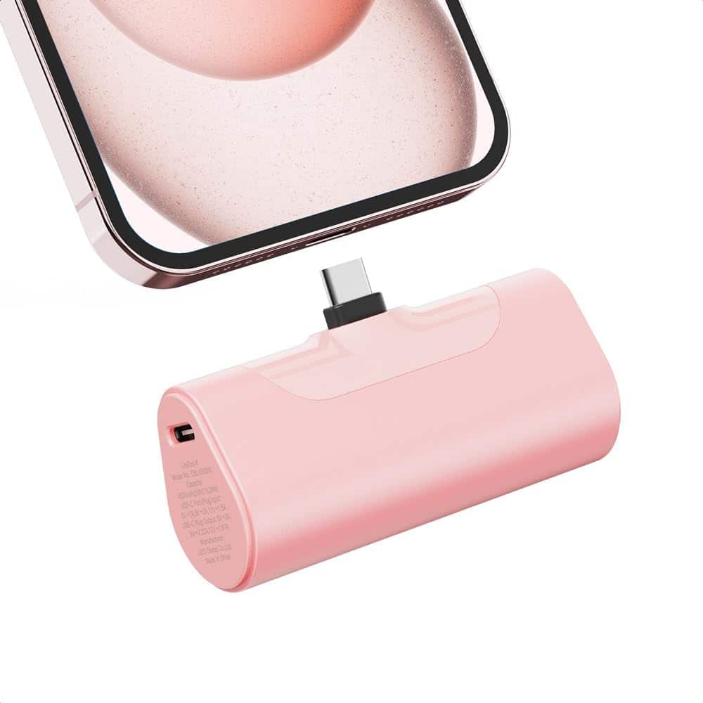 PRIMEPLUS - 4,500mAh USB-C Portable Charger for iPhone 17/16/15/Pro/Max, 20W Fast Charging, Lipstick-Size, Travel Essential - Pink