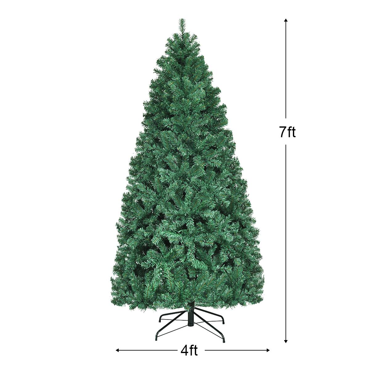 The text on the image reads "7ft 4ft," which indicates that the Christmas tree is 7 feet tall and 4 feet wide.