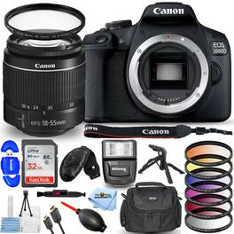 Canon - EOS 2000D / Rebel T7 with 18-55mm III Lens - 18PC Accessory Bundle - Black