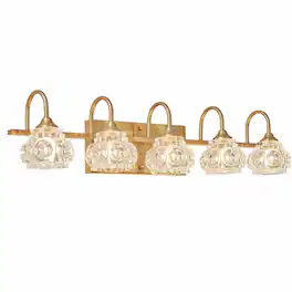 RYHNUYNE - 5‑Light Bathroom Vanity Light,29" Black Iron Wall Sconce with Clear Crystal Shades for Bathroom - Gold