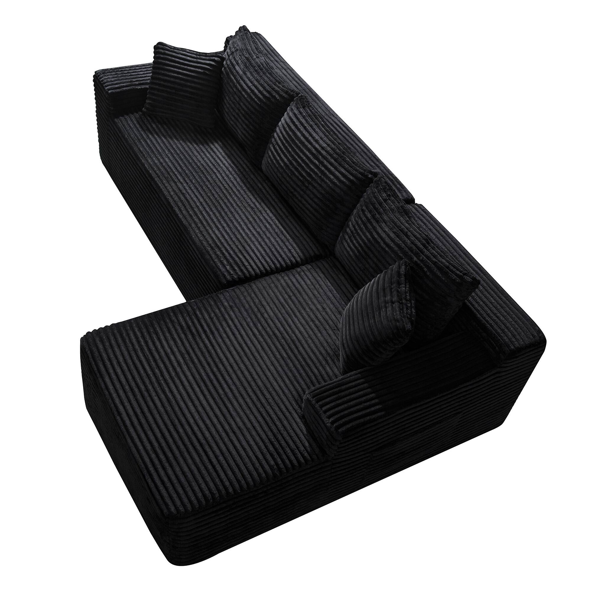 Alt View 4. Boyel Living - 106.3-Inch Corduroy Modular L-Shaped Cloud Sectional Sofa with Chaise - Black.
