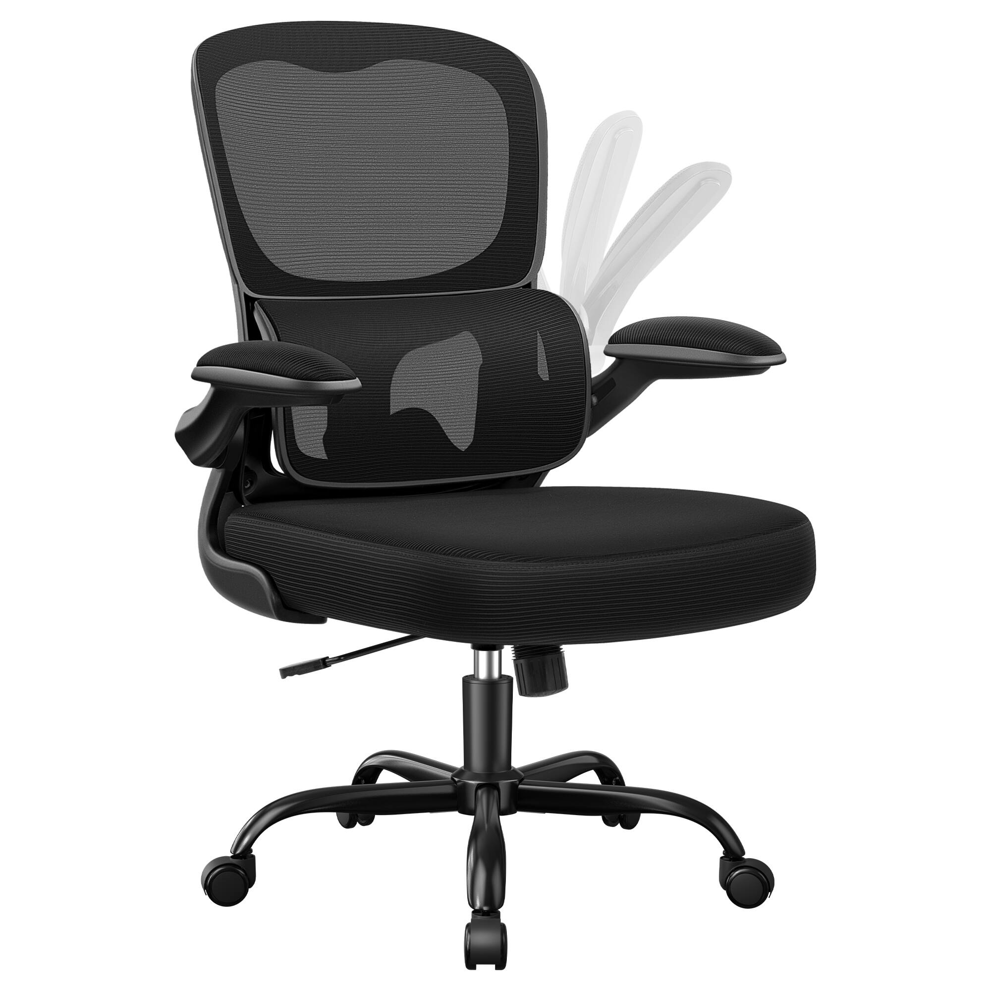 Alt View 1. Brick Attic - Ergonomic Mesh Desk Office Chair with Adjustable Lumbar Support, Flip Up Armrests,High Elastic Back for Home Office - Black.