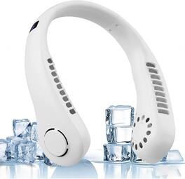 BEARSOLIM - Portable Neck Fan, 360° Cooling Personal Fan, 5 Speeds, Hands Free Bladeless Fan, Battery Operated Wearable Fan - White