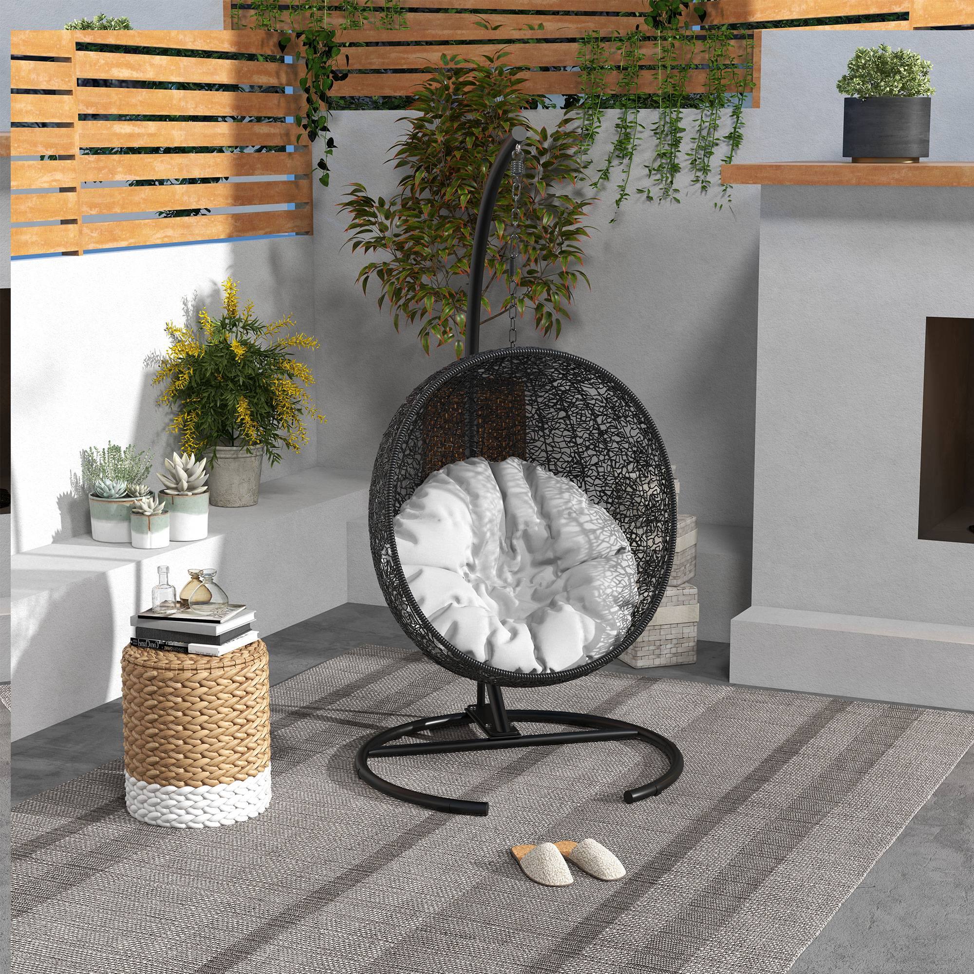 Alt View 8. Outsunny - Hanging Hammock Chair Stand with Round Base, C Hanging Stand Frame for Hammock Chair, Egg Chair, Porch Swing Chair - Black.