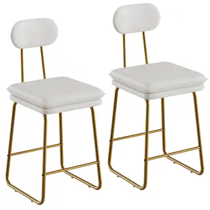 Front. Vecelo - Set of 2 Brown Dining Chairs, PU Leather Upholstered Dining Chairs with Metal Frame for Dining Room & Living Room - White.