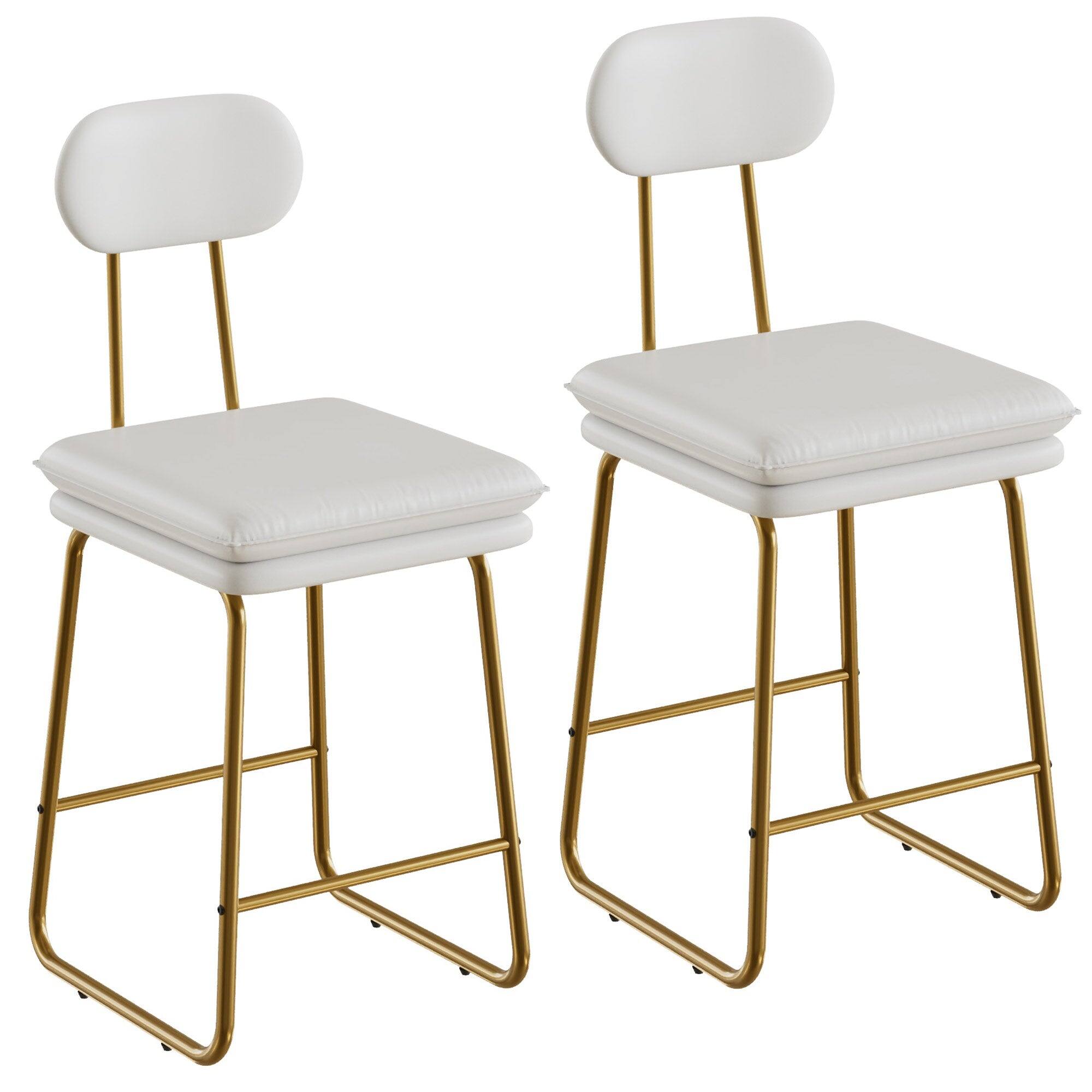 Front. Vecelo - Set of 2 Brown Dining Chairs, PU Leather Upholstered Dining Chairs with Metal Frame for Dining Room & Living Room - White.