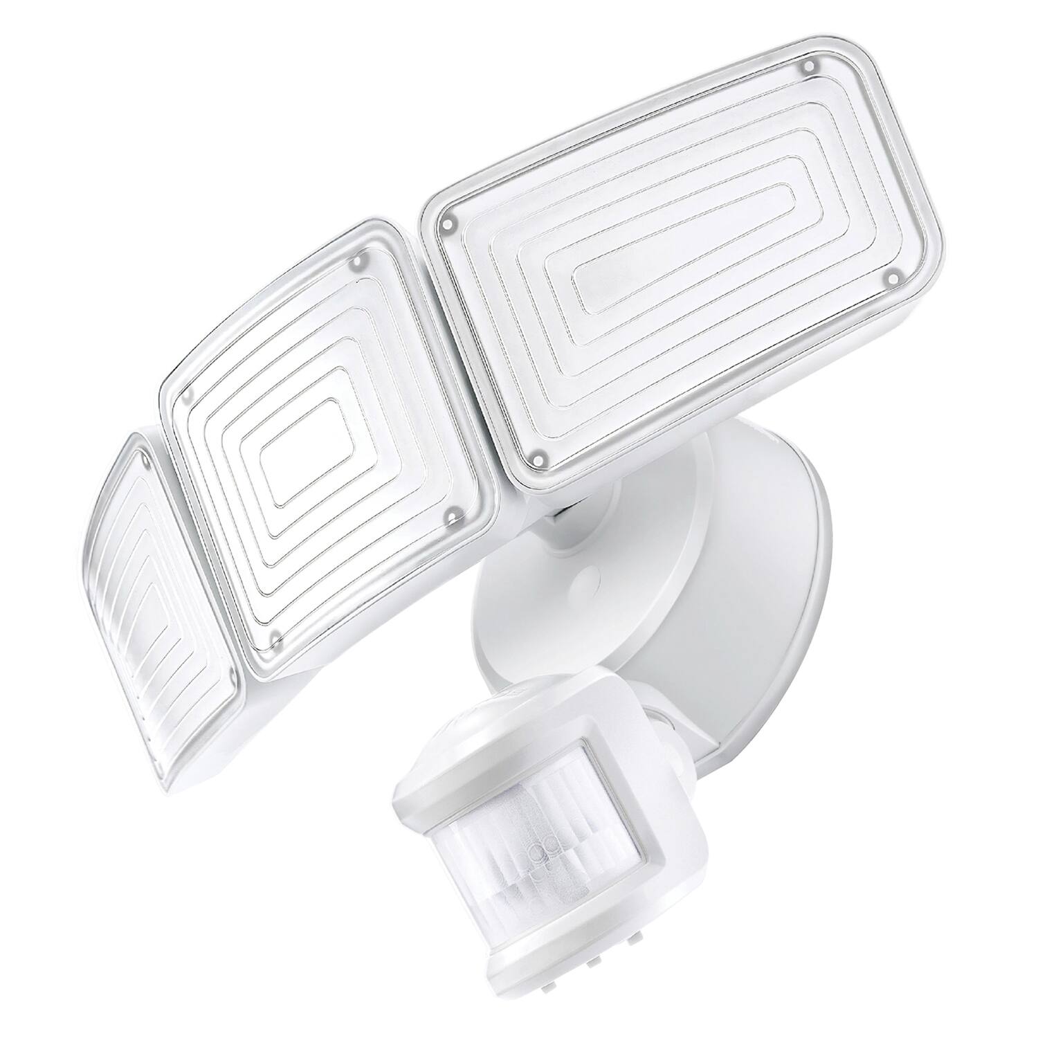 Left. Home Zone Security - SMD 240° 3-Light Motion-Sensing Linkable LED Flood Light, 5,000 Lumens - White.
